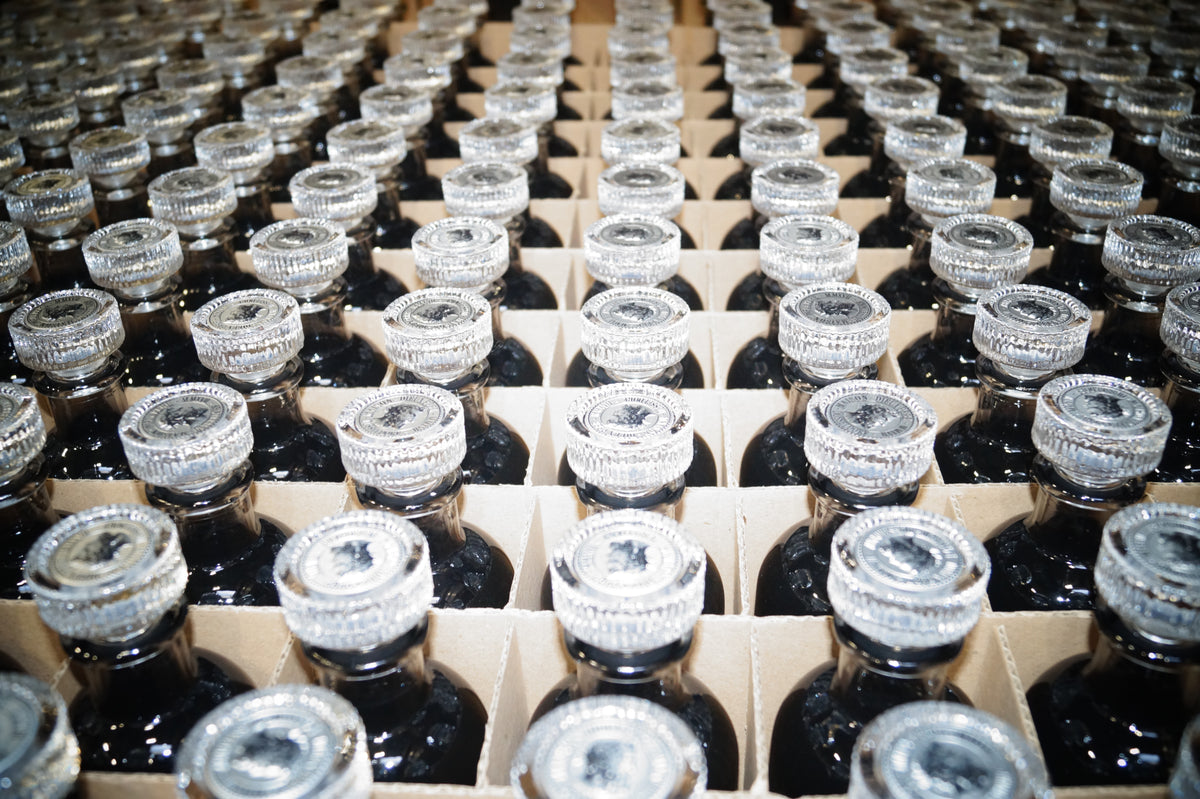 Maison Dieux Père vodka macérat bottles prepared for private concierge requests.
