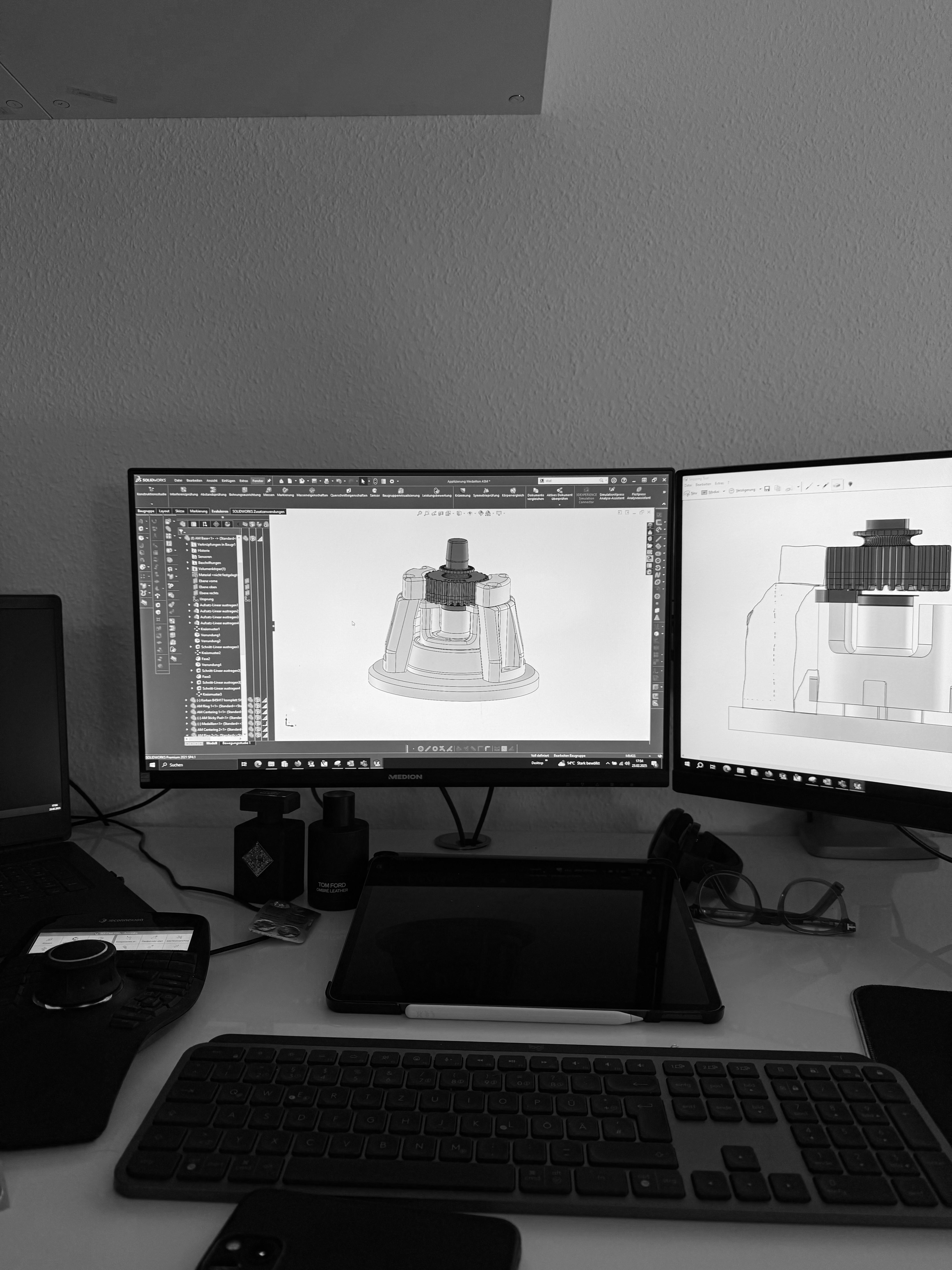 Maison Dieux Père product engineering process with 3D design work on screen.